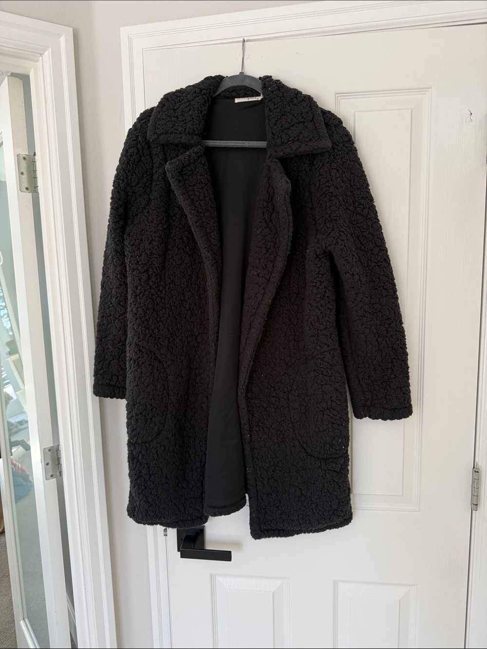 Cozy Black Teddy Jacket for Women - Open-Front Sherpa Coat